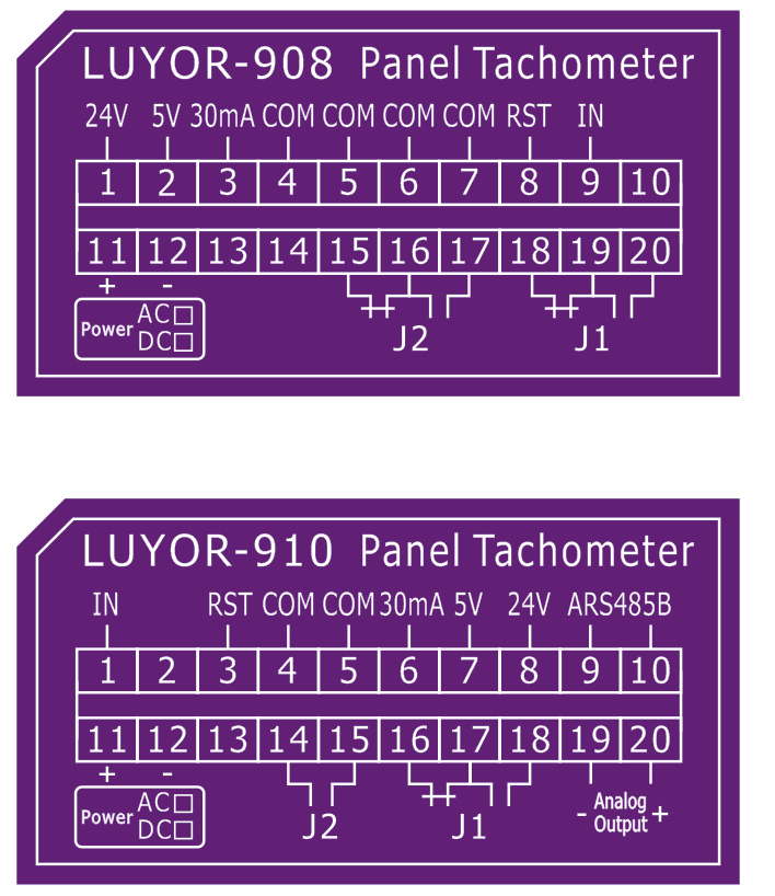 LUYOR-908/910面板式轉(zhuǎn)速表的接線圖